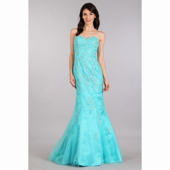 SWEETHEART Aqua Lace Mermaid Dress - Picture 1 of 6